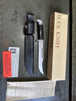 BUCK 120 GENERAL HUNTING KNIFE  3 LINE STAMP 1972-1986 W/ SHEATH & Box - Image 1 of 4