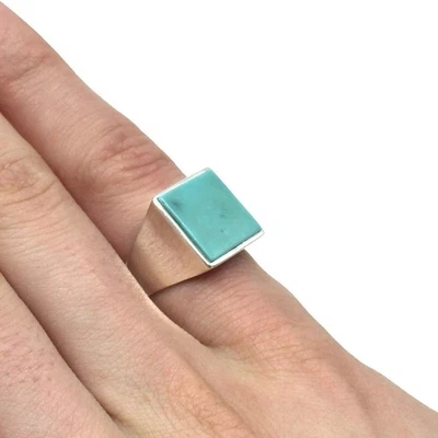 anello a fascia classico turchese argento 925 gioiello da uomo anello... - Immagine 1 di 4