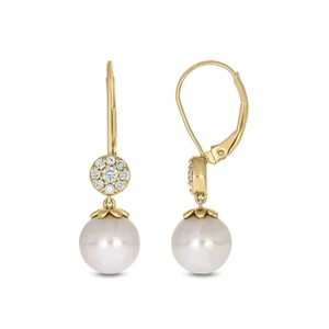 Zamel's 9ct Yellow Gold White Cultured Fresh Water Pearl 0.25 CT Diamonds Drop - Picture 1 of 1