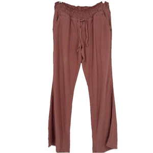 Love Tree Pink Linen Blend Wide Leg Pants Pull On Smocked Waist Pockets Size L - Picture 1 of 9