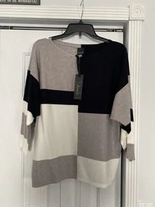 NWT Aaeda Sweater Color Block Grey White Black Doleman Sleeve sz Large - Picture 1 of 7