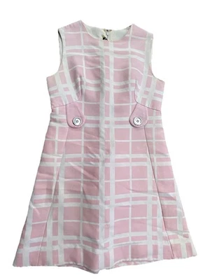 Vintage 1960s Eloise Curtis Happenstance Pink & White Mod Shift Dress Sleeveless - Image 1 of 4