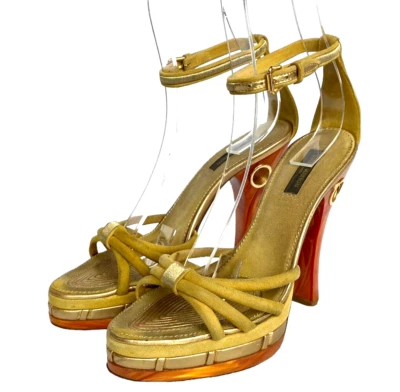 Sandalias LOUIS VUITTON de gamuza amarilla Cleo/Pompeya plataforma correa al tobillo, talla 37,5 Foto 1 de 4