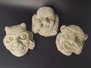 Sculture volti fusi 3D raccapriccianti monaco diavolo grottesco mitico decorazione parete set di 3 - Foto 1 di 12