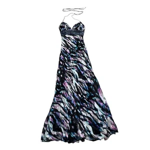 Camille la Vie SCHWARZ BLAU MEHRFARBIG STREIFEN PERLEN ABSCHLUSSBALL FORMELLES KLEID KLEID 4 - Bild 1 von 16