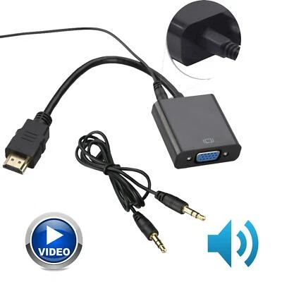 1080P HDMI to VGA Video 3.5mm audio Cable Converter Adapter For PC DVD PS4 Xbox - Image 1 of 4