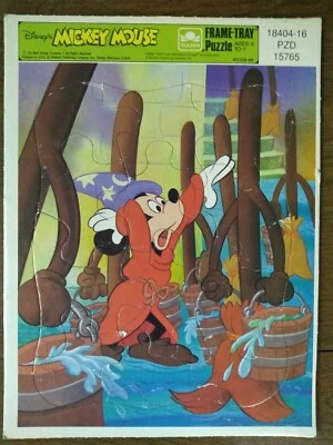 Vintage Golden Frame Tray 12pc Puzzle Fantasia Mickey and Brooms   - Image 1 of 3