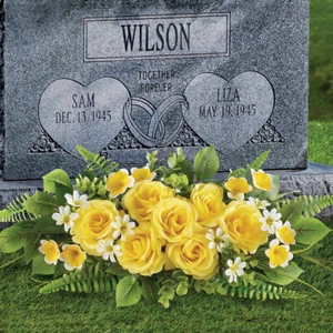 Artificial Yellow Rose Flower Sympathy Arrangement w/ Stake Cemetery Grave 18"L - Picture 1 of 4