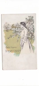 Apfelblüten Vintage Postkarte / Mädchen und Baum und Gedicht / Adolph Selige - Bild 1 von 2