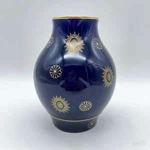 Vintage Vaso,Vaso Fiori Di Porzellanecht Kobalt 99 1762 Con Bordo Dorato - Picture 1 of 12