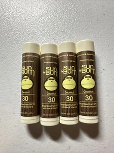 SUN BUM Set of 4 COCONUT LIP BALM Sun Protection SPF 30 Full Sz SEALED Chapstick - Picture 1 of 2