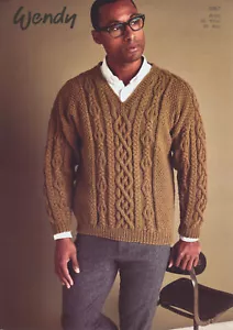 Maglione maglione Wendy Aran modello maglia per uomo maglia a cavo scollo a V 6167 - Foto 1 di 4