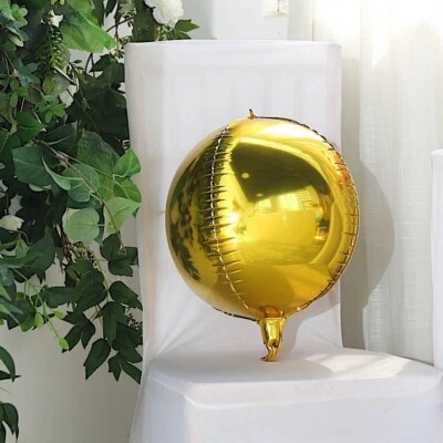 2 GOLD 12" wide 4D Orbz Round Mylar Foil Balloons Wedding Party Event Supplies - Image 1 of 4