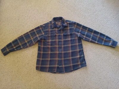 Jaqueta masculina ORVIS flanela pesada xadrez azul dourada xadrez jaqueta XL bolsos externos - Imagem 1 de 4