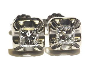 Pendientes Diamantes Cabeza Ilusión Princesa 1.07ct I1 F Oro Blanco 10k Natural - Imagen 1 de 8