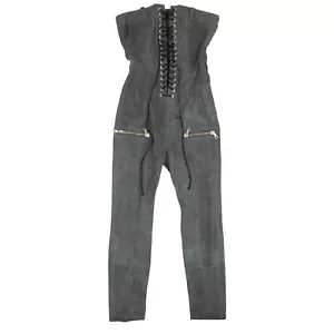 NEW UNRAVEL PROJECT Grey Leather Lace Up Strapless Jumpsuit Size S $2100 - Picture 1 of 4