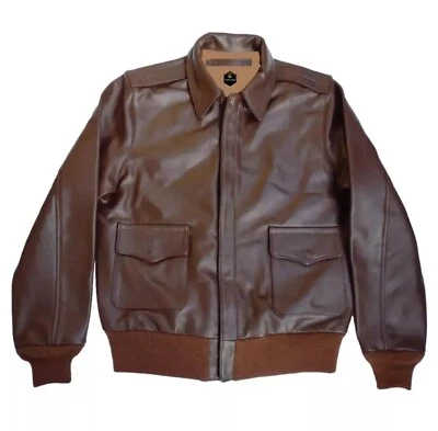 Chaqueta de bombardero vintage A2 para hombre abrigo de vuelo de cuero marrón envejecido de la Fuerza Aérea Foto 1 de 3