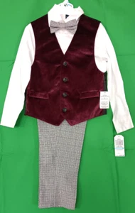NAUTICA Boy Red White Grey Shirt Vest Pants Bow 4 Piece Set Size 5 NEW $64 - Picture 1 of 11