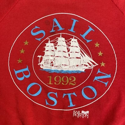 Sail Boston 1992 Tall Ships Sweatshirt Mens Medium Red USA Raglan Vintage 90's - Image 1 of 4