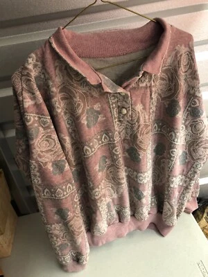 复古 Gabrielle New York 红色粉色花卉 80 年代毛衣 — 第 1/3 张图片