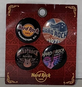 Hard Rock Cafe Set Of 4 Collectible Buttons Pins Guitar Set Vintage - Picture 1 of 2