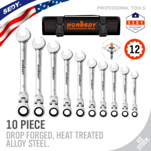 10pcs Flex-Head Ratcheting Combination Wrench Set 8-22mm Duo Metric Portable Bag - Picture 1 of 8