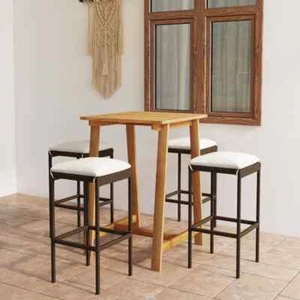 NNEVL 5 Piece Garden Bar Set with Cushions Brown - Picture 1 of 11