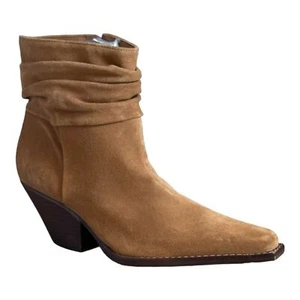 Vince Camuto Nerlinji Western Slouch Leather Ankle Boots Size 8 Suede Point Toe - Picture 1 of 10