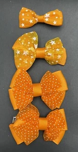 Orange Small Bows 2", 2.25", 3", Wide Alligator Hair Clip Set of 4 Bows Ribbon - Picture 1 of 2
