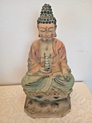 Vintage Wood Sitting Gautama Amitabha Shakyamuni Buddha Statue 11 in - Image 1 of 4