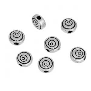 Tibetan Silver Spacer Beads Circle Pattern Flattened Round 6mm Diameter 25pcs - Picture 1 of 6
