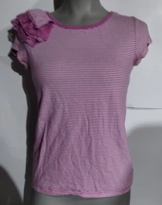 Old Navy Jr Pink Top Shirt Blouse Striped Lace Poof Shoulder Detail Size 16 XXL - Picture 1 of 8