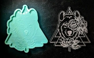 Große geometrische WOLF und ROSEN geätzte Silikonform - Tonharz Wachs Handwerk Charm - Bild 1 von 3