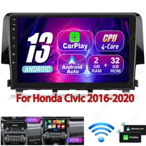 Apple Carplay Fit Honda Civic 2016-2020 Android 13 Car Stereo Radio Gps Wifi BT - Picture 1 of 18