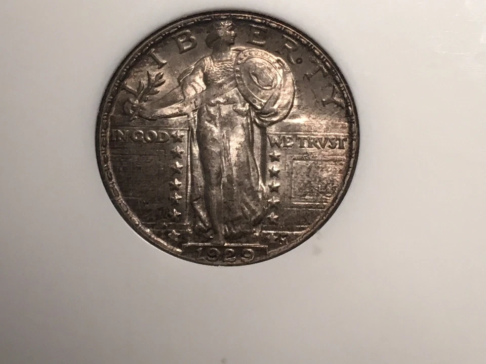 1929 standing liberty quarter NGC64 Unc Full Head Old Holder Issues Glue - Image 1 of 4