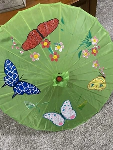 Vintage Parasol Umbrella W/Floral Butterfly Design - Picture 1 of 18