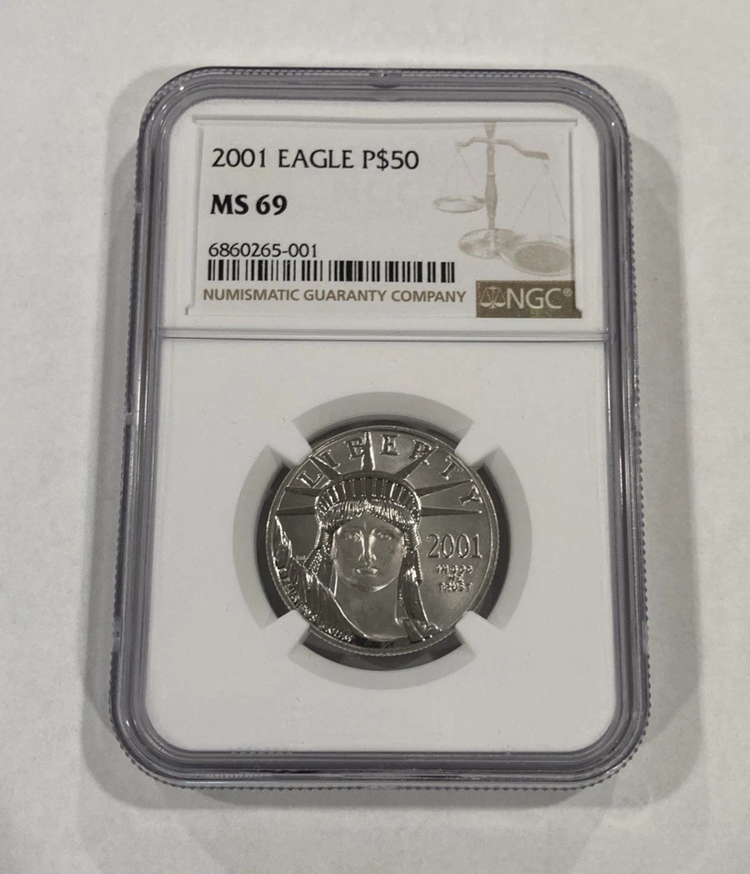 2001 $50 American Liberty Eagle 1/2 oz .9995 Platinum Coin NGC MS69 - Image 1 of 2