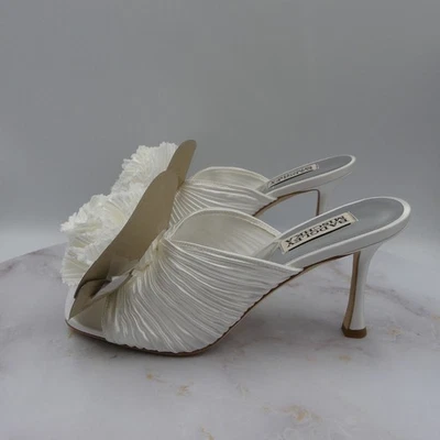 Badgley Mischka Shoes Womens Size 6 Blythe White Satin Floral High Heel Mule - Image 1 of 4