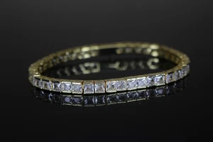 ESTADO: 4mm Cuadrado BAGUETTE 10ct Laboratorio Sim Diamante VVS1 TENNIS Brazalete 7" Pesado - Imagen 1 de 5