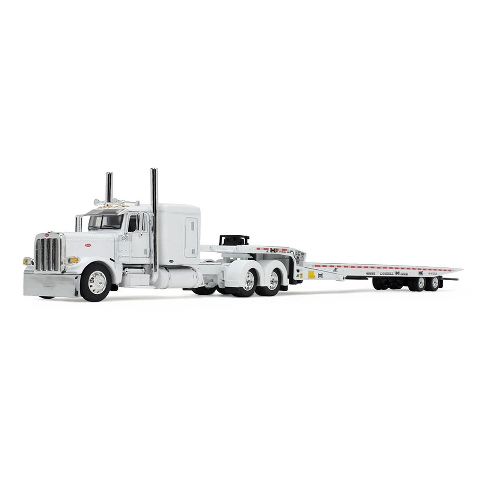 1/64 DCP white Peterbilt 389  with white Landoll slide axle flatbed trailer - Image 1 of 1