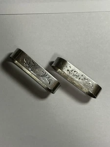 Pair Of Antique Wallace Sterling Oval Napkin Rings Engraved - Picture 1 of 5