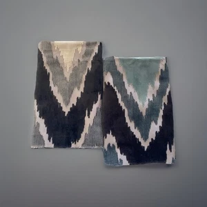 2 LELIEVRE/STARK Aqua Cream Flame Stitch Heavy Brocade Velvet $482 27"x 25" - Picture 1 of 7
