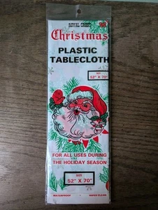 Vintage Royal Crest Christmas Plastic Tablecloth 52" X 70" Holly Berry Ornaments - Picture 1 of 4