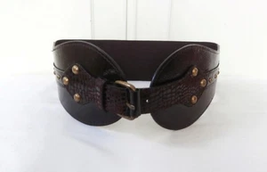 Retro 1980er dunkelbraun elastisch & Lacklederbesatz elastischer Gürtel 25"-29" - Bild 1 von 4