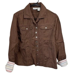 Nomadic Traders Brown Button Down Jacket With Decorative Cuffs and Pockets Sz M - Picture 1 of 15