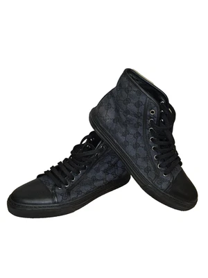 GUCCI MENS GG SIGNATURE MONOGRAM BLACK HIGH TOPS 7.5 CANVAS LEATHER 426188 - Image 1 of 4