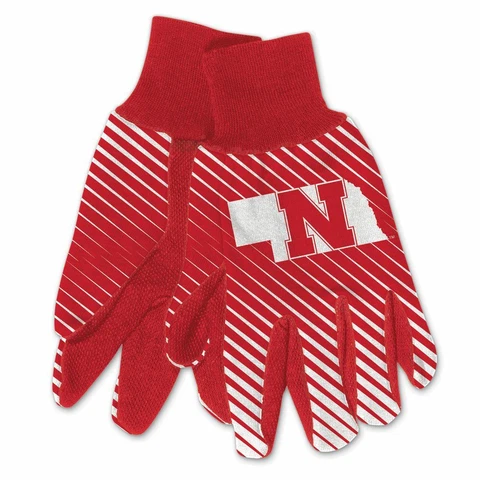 NEBRASKA CORNHUSKERS STRIPED UTILITY GRIPPER DOTS GLOVES NEW WINCRAFT 🌽 Cover
