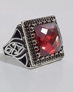 Anello Argento Uomo 925 sigillo tormalina rossa color rubino Sterling Man Ring $ - Foto 1 di 24
