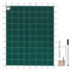 Rectangle Inground Safety Pool Cover Green Mesh Solid Pool Safety Cover 14x26ft - Picture 1 of 7