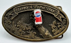 Vintage Have A Pepsi Day Advertising Oval Belt Buckle 3D Figural Hand Can Adezy - Picture 1 of 10